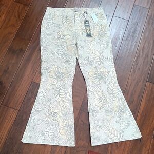 NWT DG2 by Diane Gilman Paisley Flare Pants with fringe hem Size 16